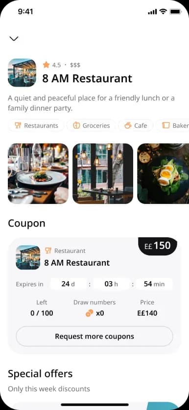 Mobile app restaurant coupon screen