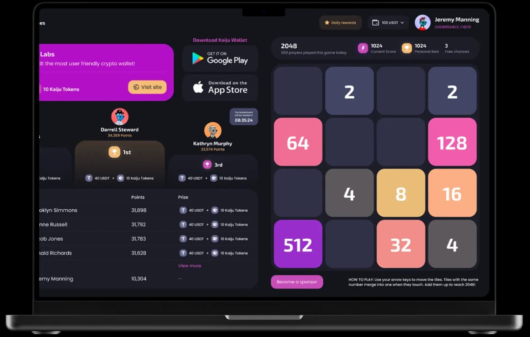 Crypto wallet and gaming interface screenshot