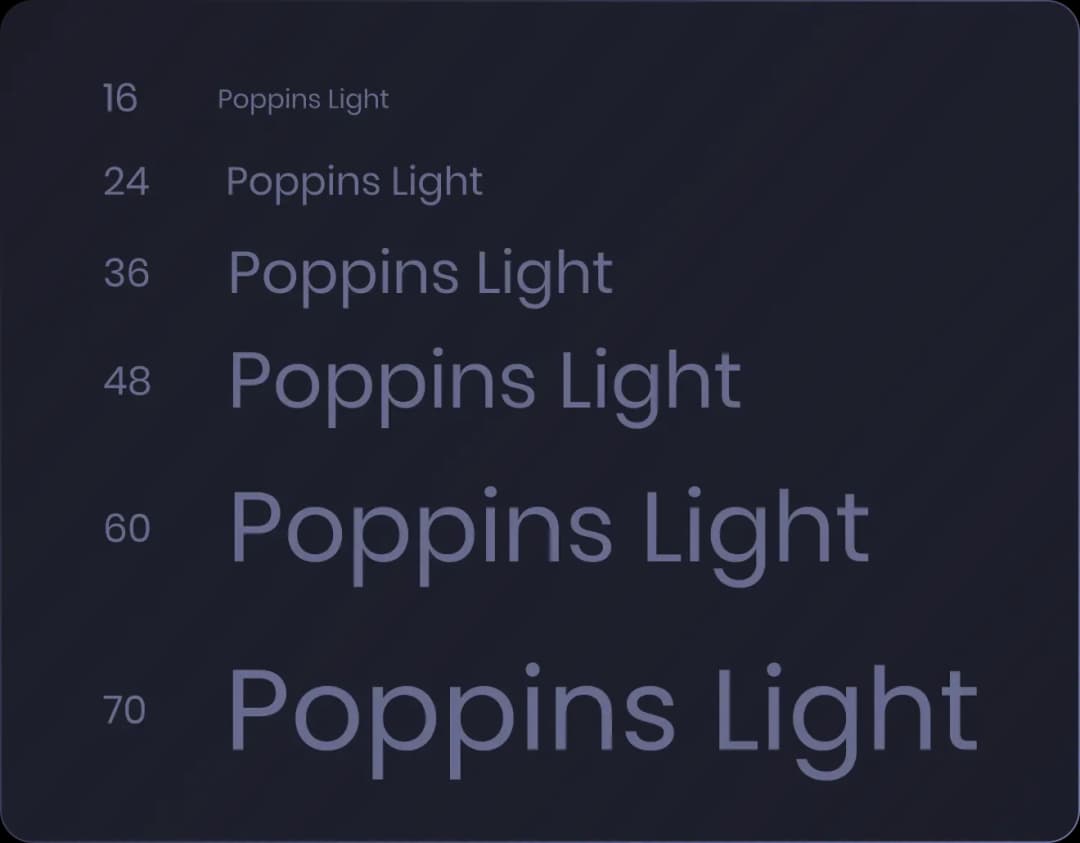 Font size samples of Poppins Light