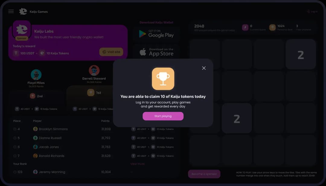 Kaiju Games claim reward notification screen