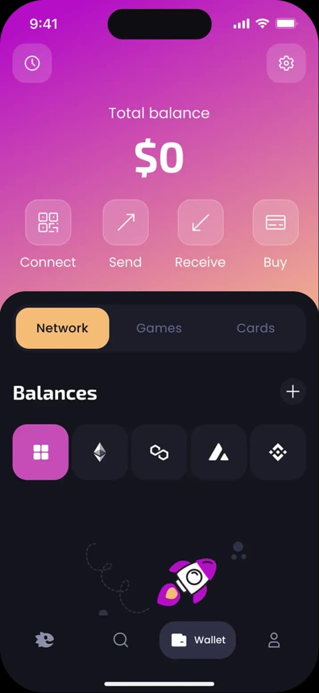 Mobile app wallet interface showcasing balance and options