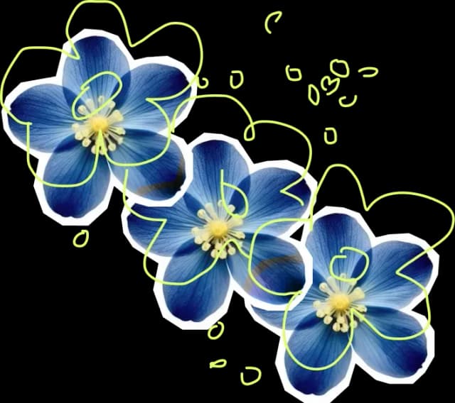 Three blue flowers with yellow centers