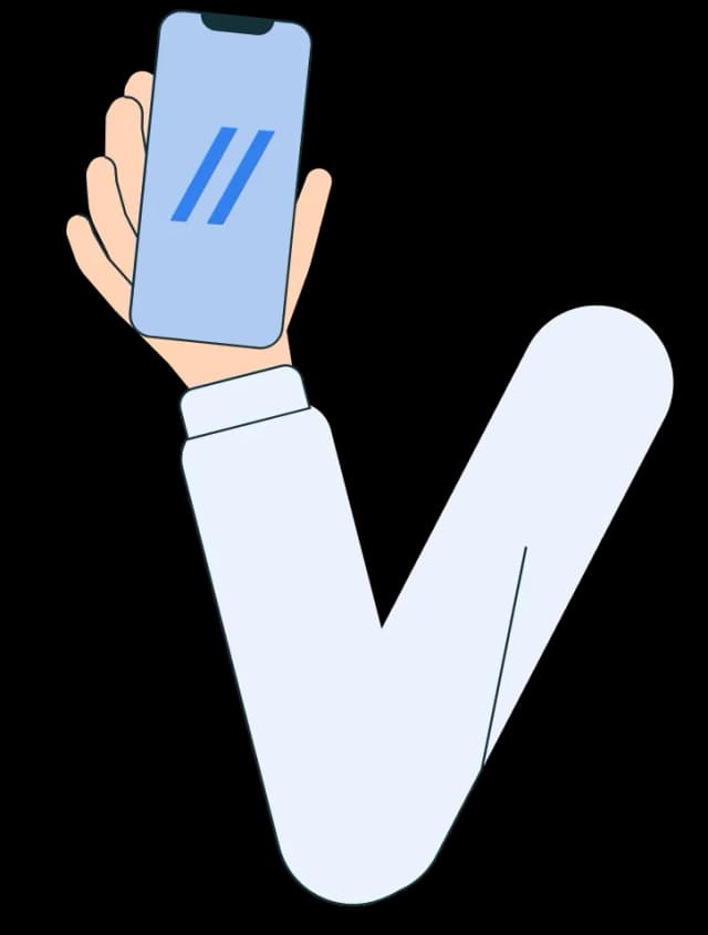 Hand holding a smartphone displaying abstract lines