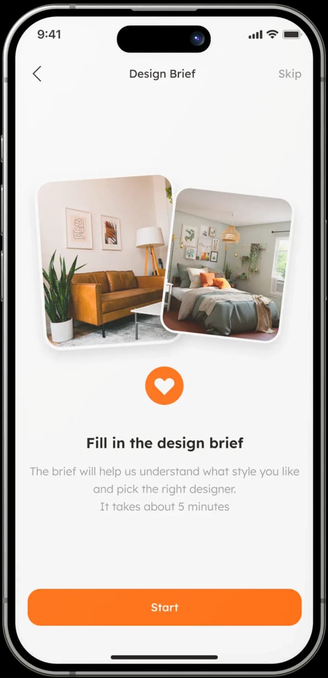 Mobile app design brief screen