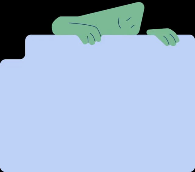 Cartoon character peeking over a blue surface