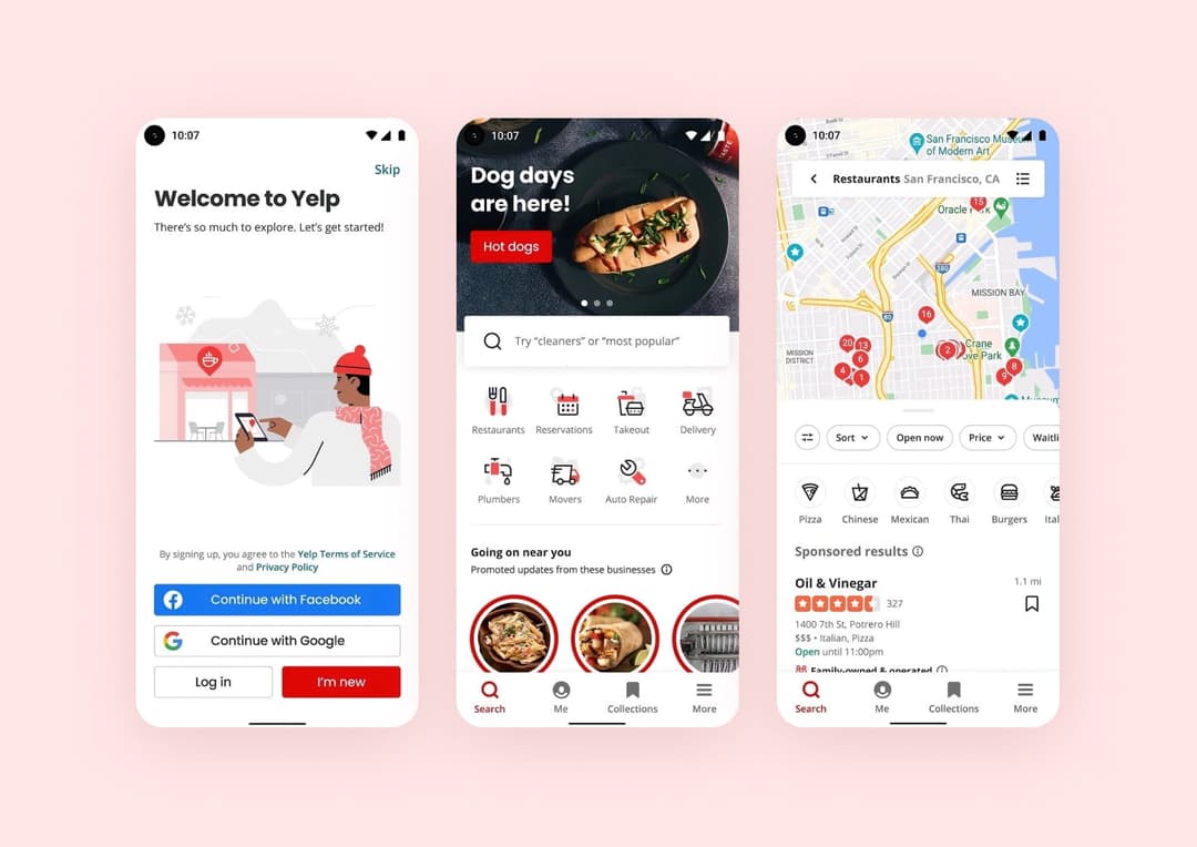 Yelp app screenshots