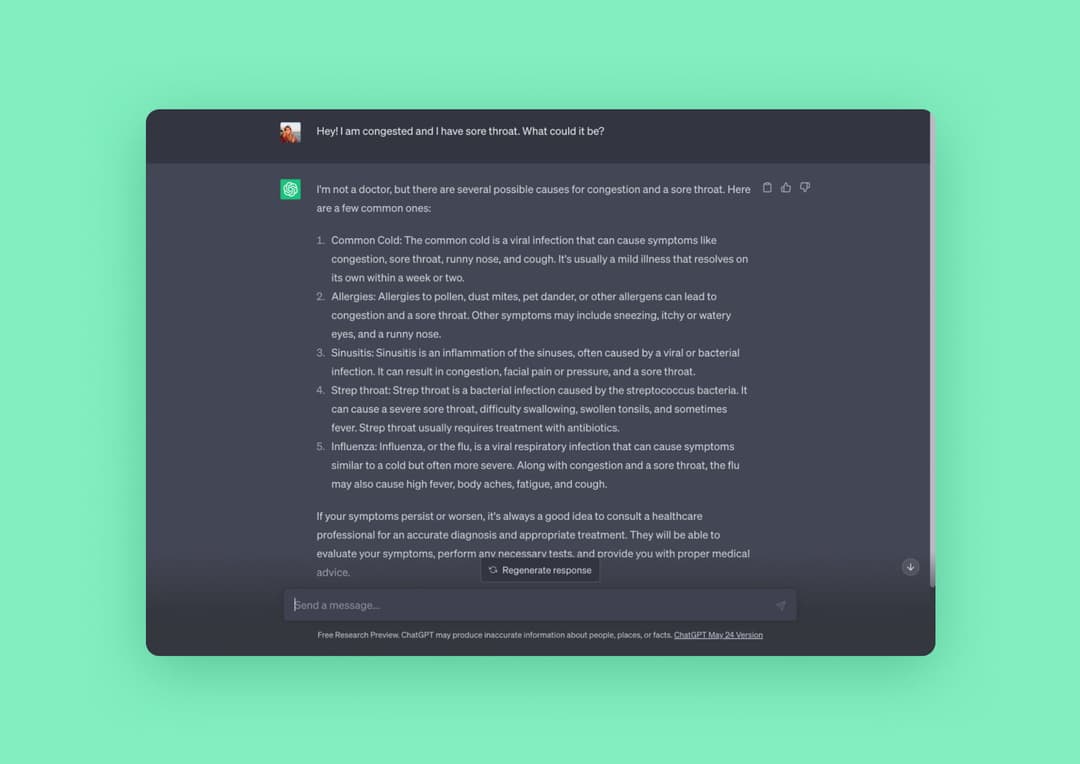 Screenshot of a ChatGPT conversation with a patient