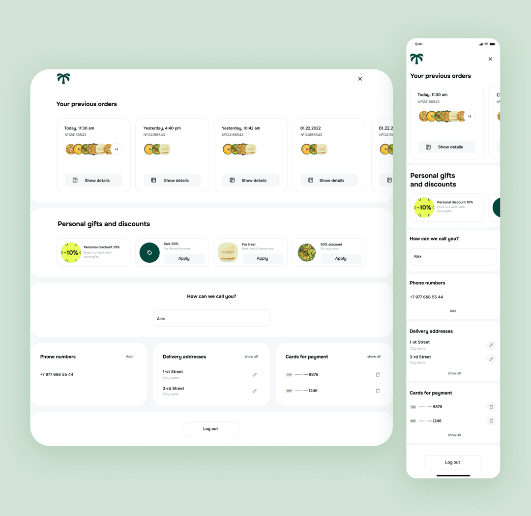 Screenshots of web and mobile app interfaces of Panam Pizza