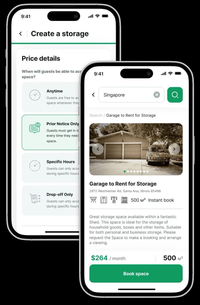 Mobile app storage booking screen