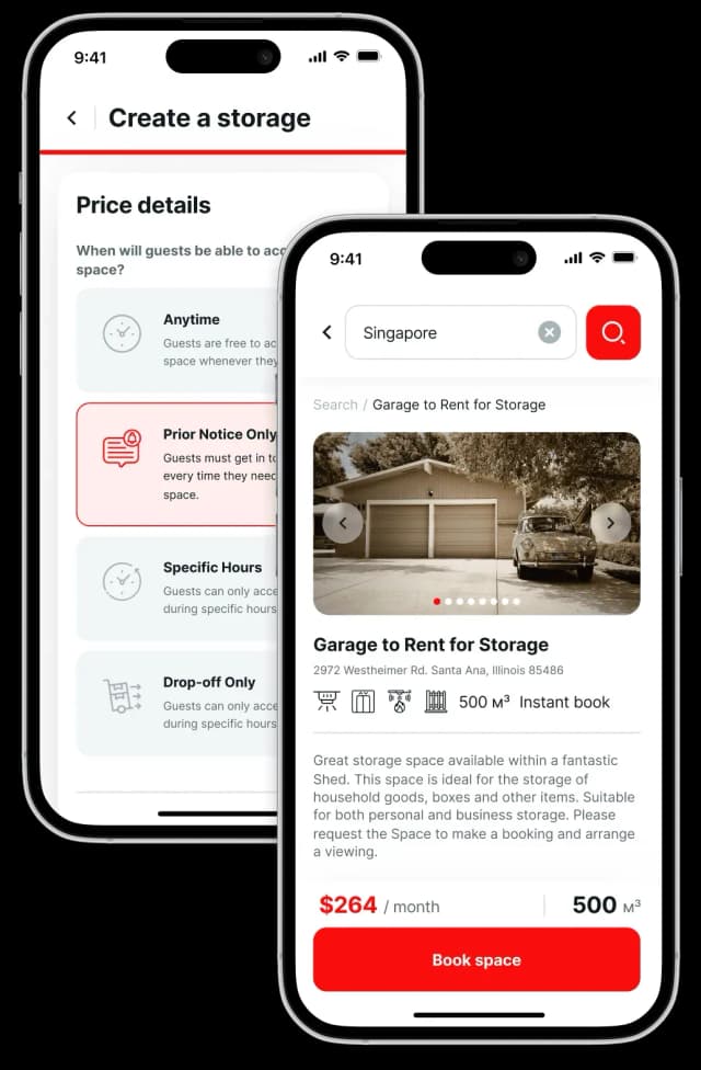 Mobile app storage rental interface