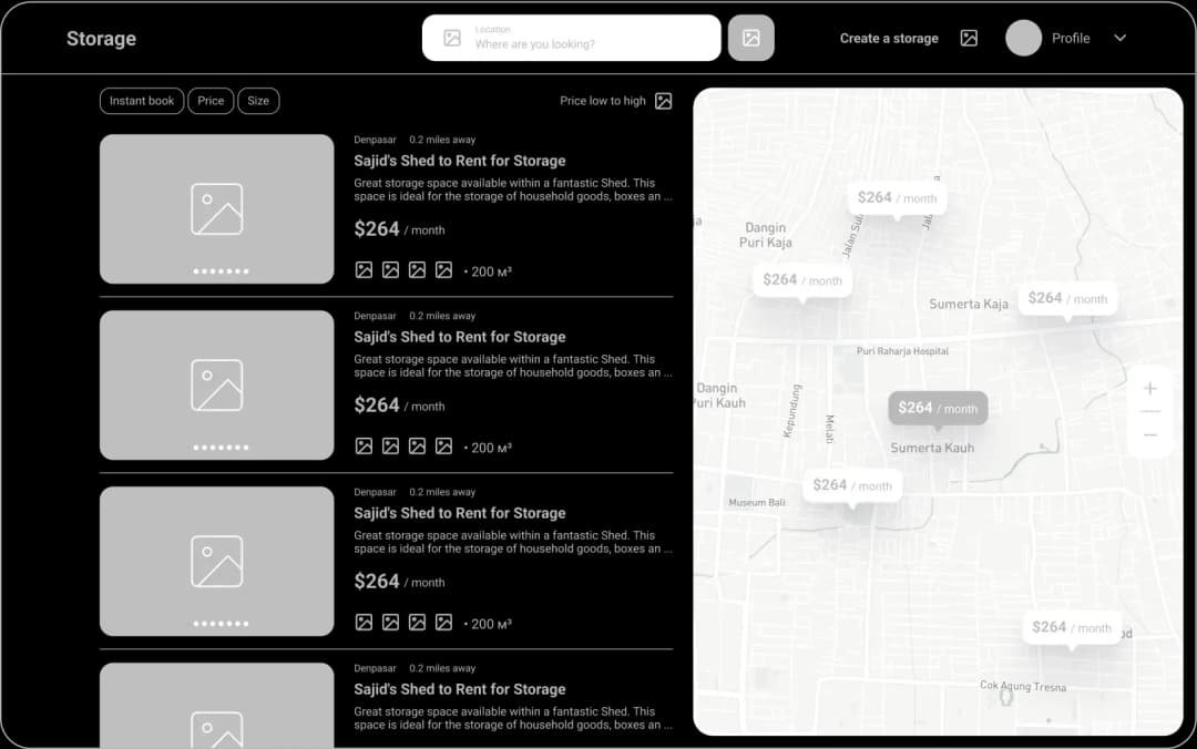 Real estate listing and map view interface