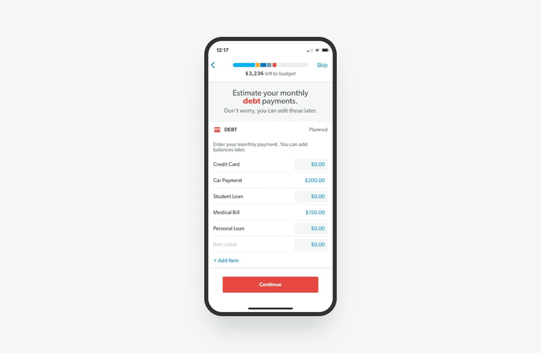 Интерфейс приложения Everydollar