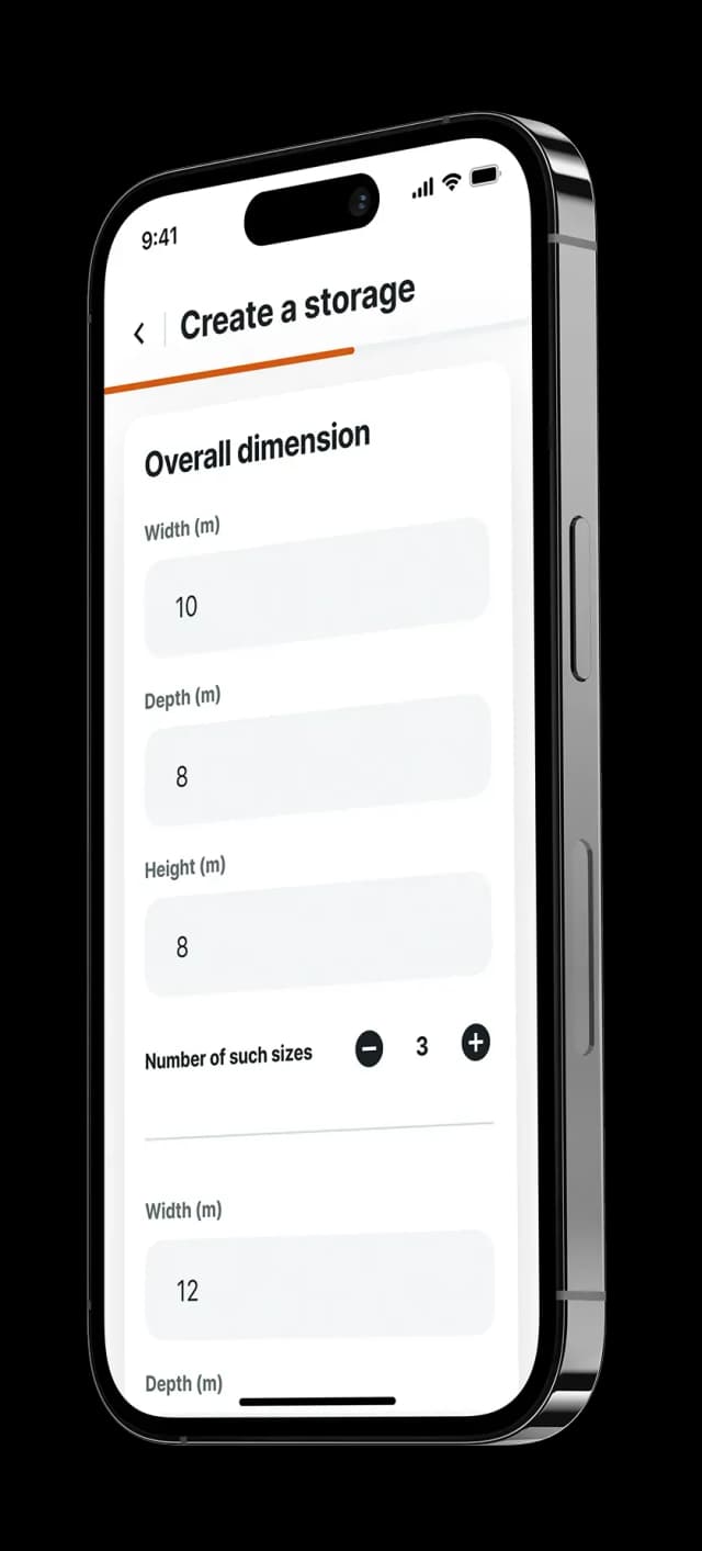 Mobile app storage creation screen