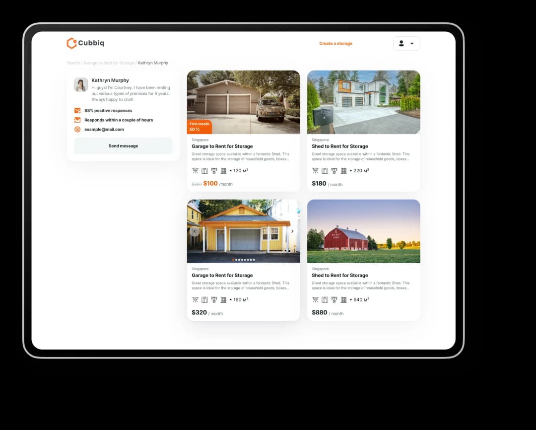 Rental listings for storage spaces