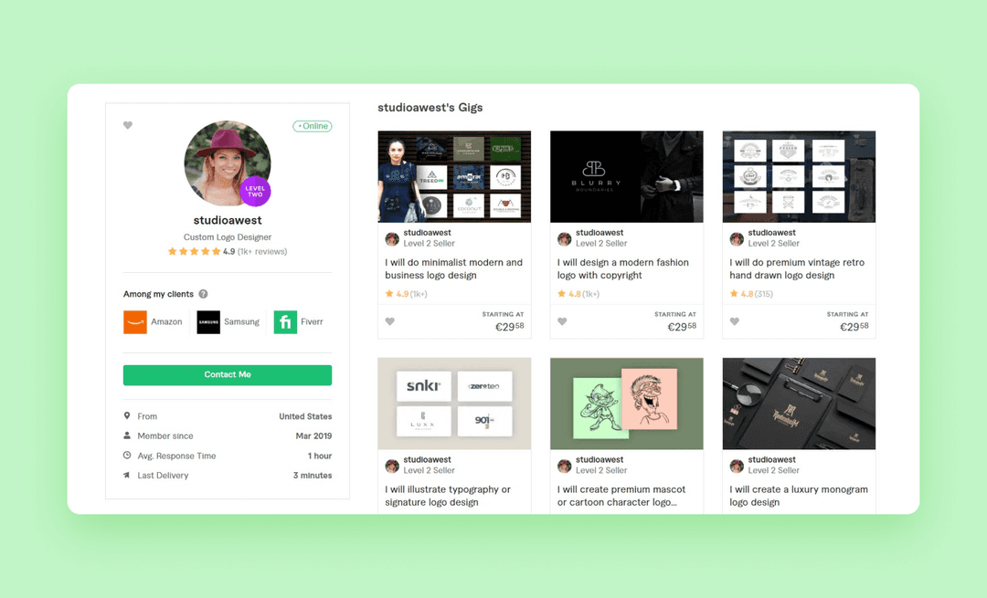 Профиль пользователя в Fiverr — скриншот