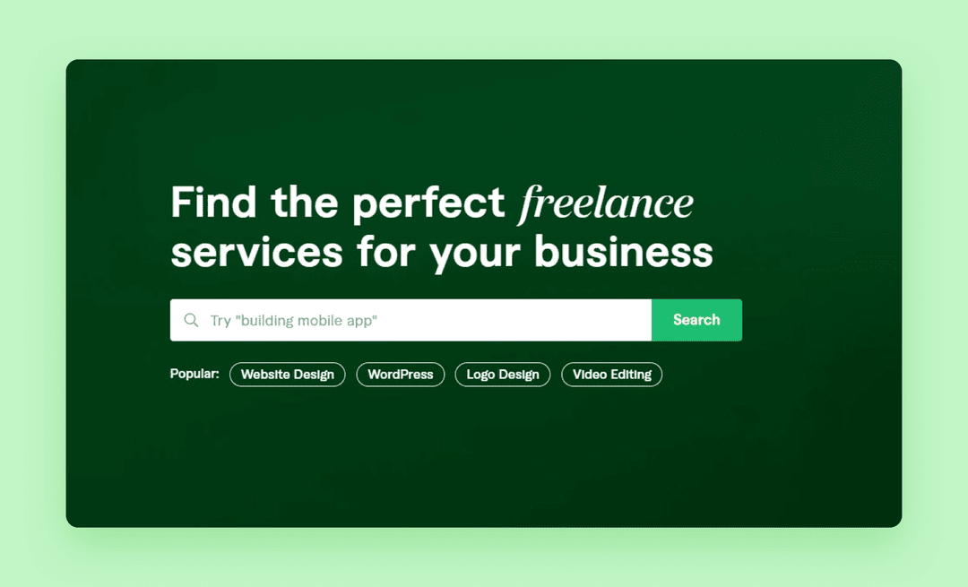 Поисковая строка в Fiverr — скриншот