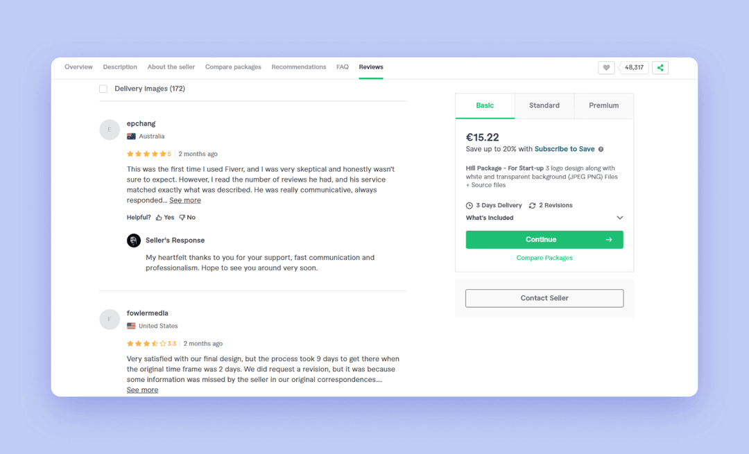 Отзывы пользователей Fiverr — скриншот
