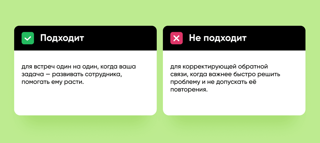 Карточки «Подходит» и «Не подходит» для метода обратной связи PARLA