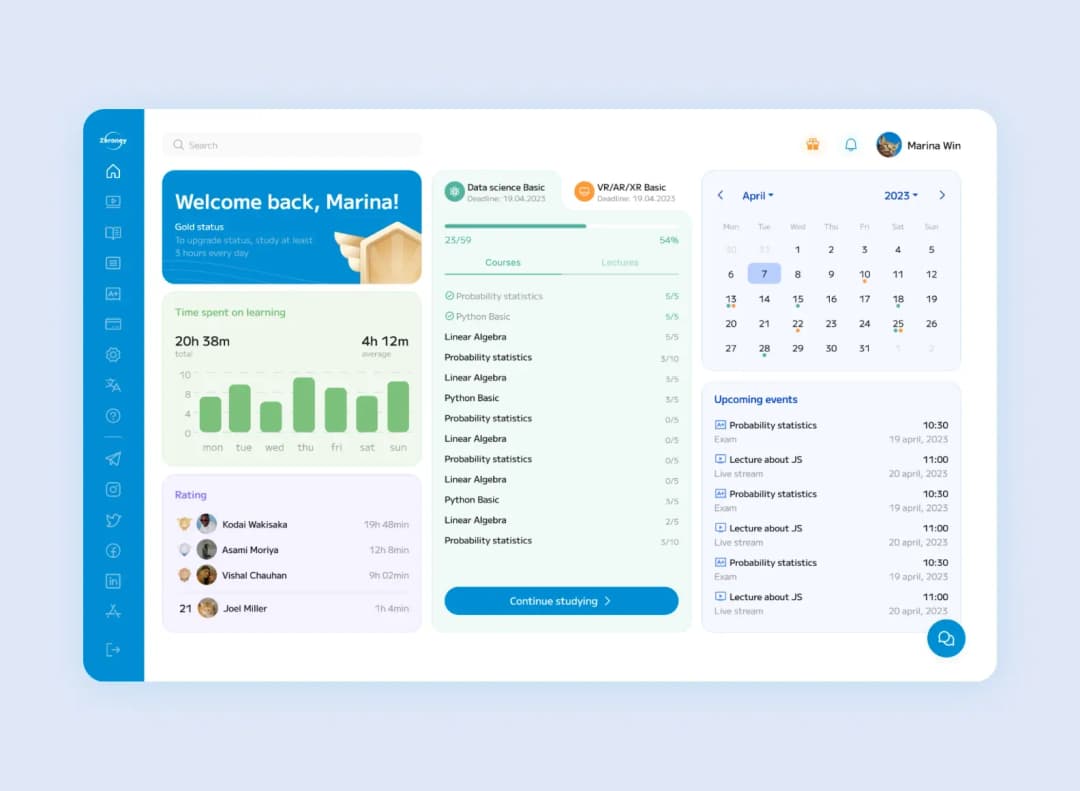 Дизайн панели управления в приложении Zeroney