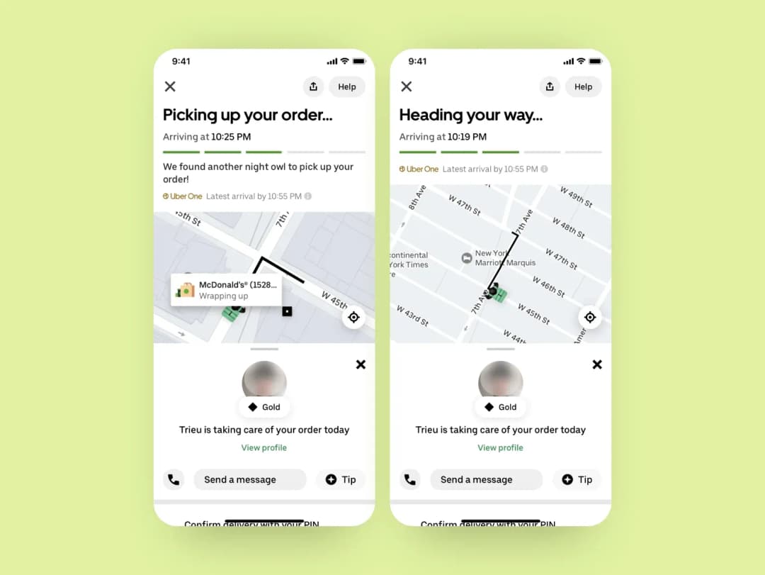 Order tracking screen