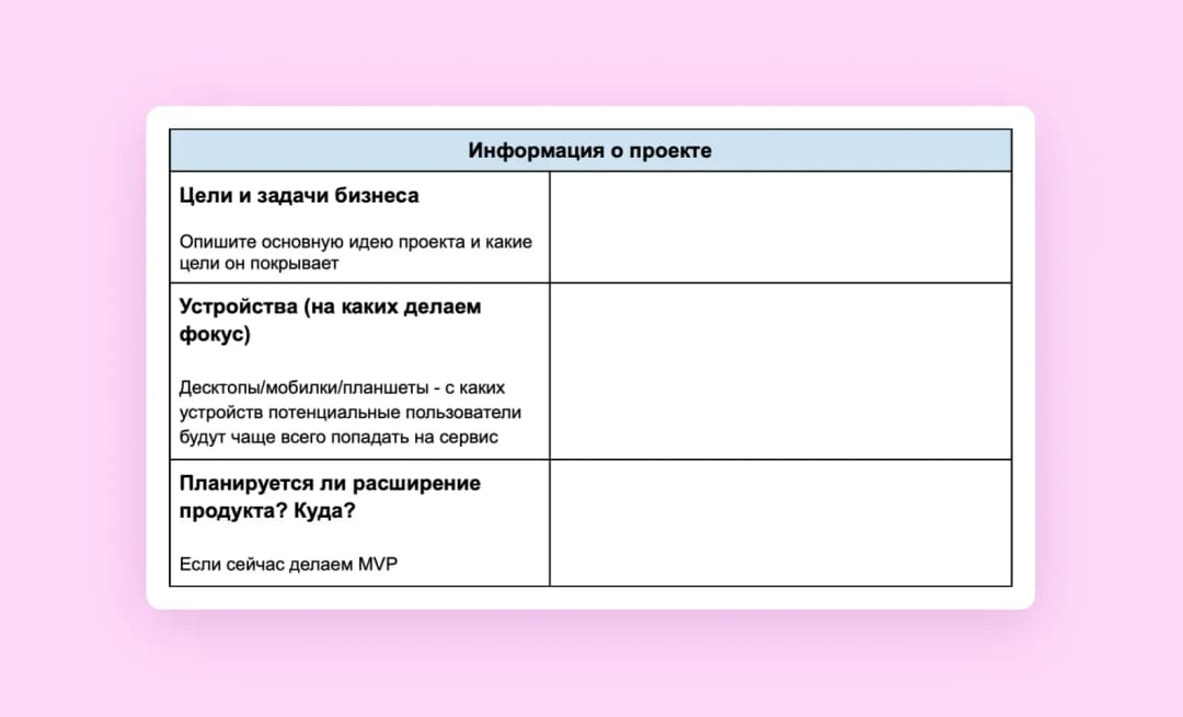 скриншот брифа, информация о проекте