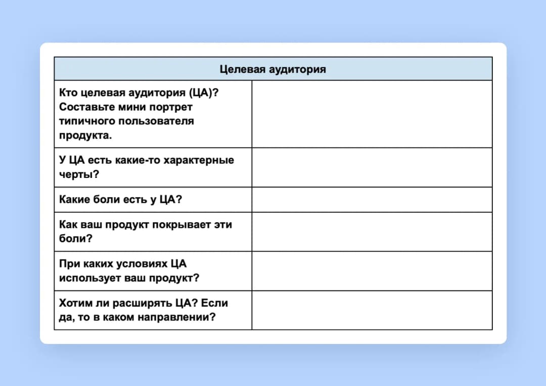 скриншот брифа, целевая аудитория