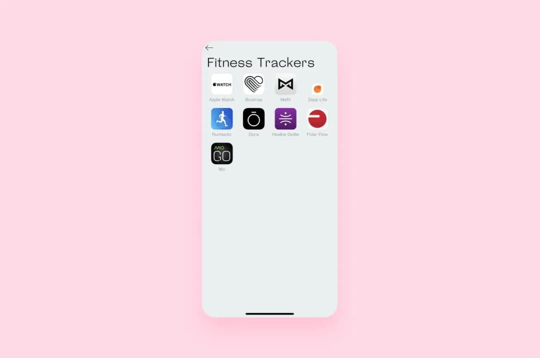 Fitness trackers integration menu