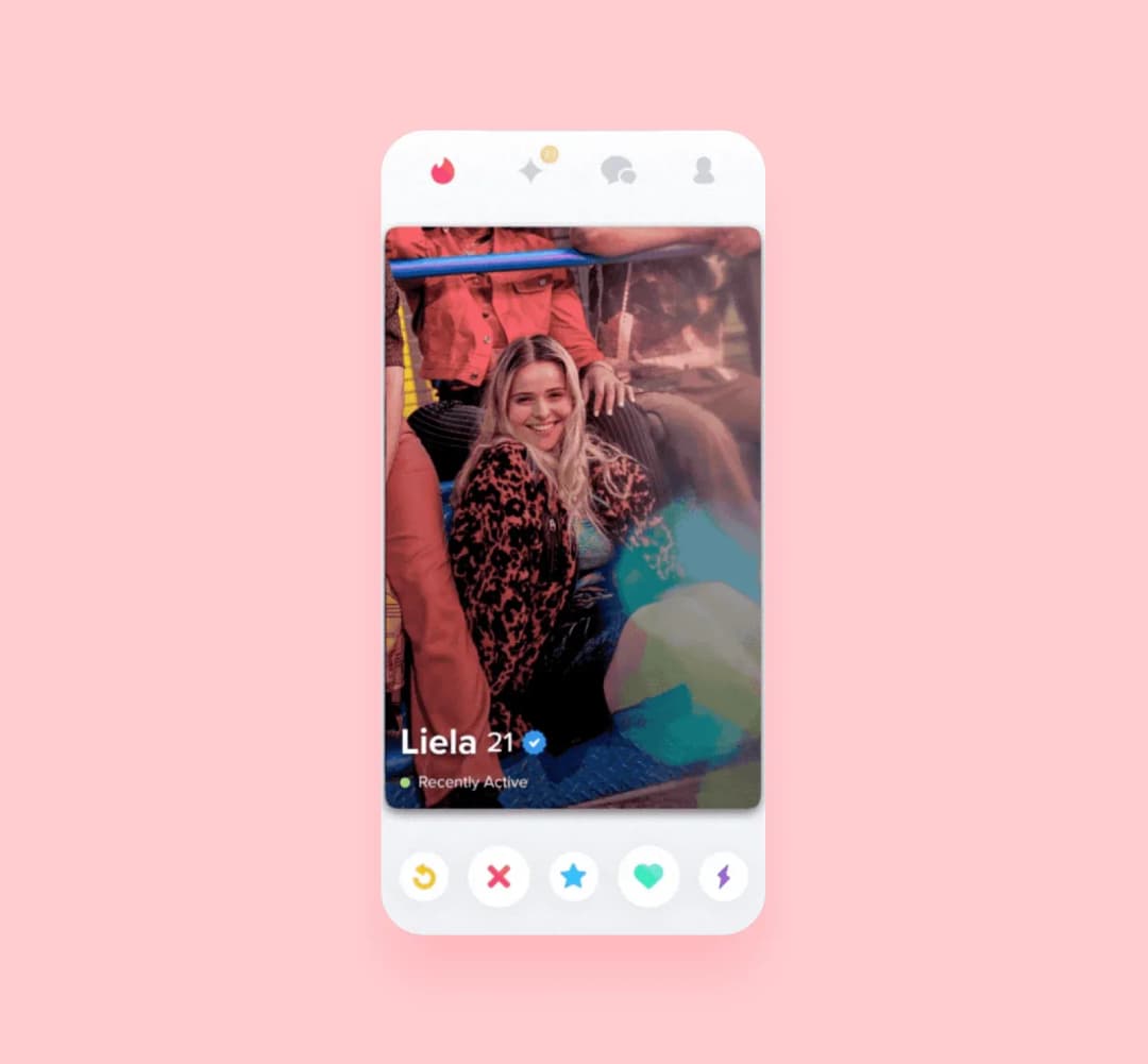 UI/UX-дизайн Tinder не отвлекает вас от главной идеи — свайпать анкеты в поисках пары