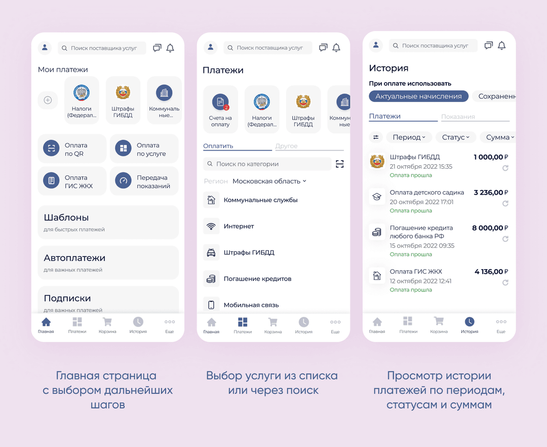 Экраны с функционалом приложения