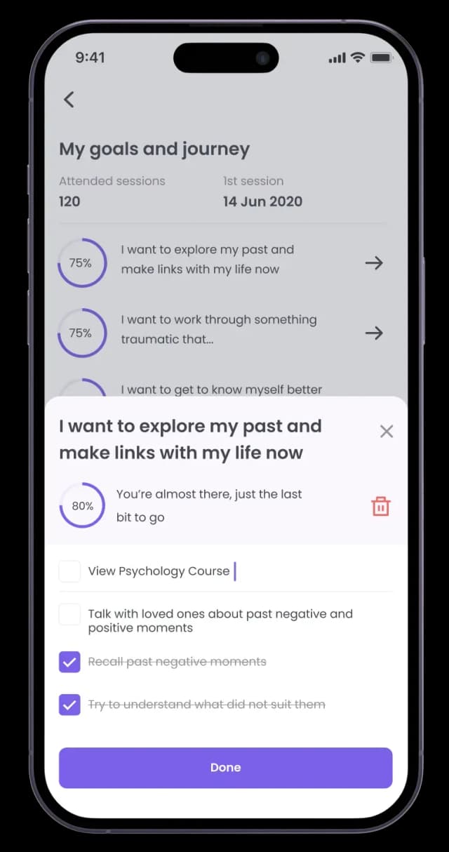 Task selection in mobile app goal setting