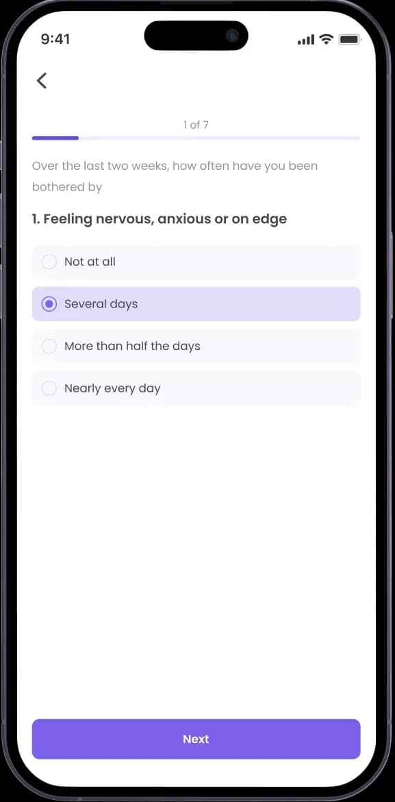 Mental health questionnaire screen