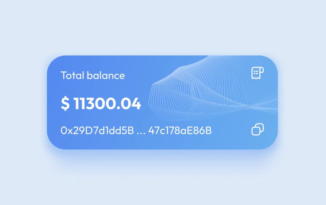 Карточка крипто-кошелька: общий баланс $11300.04 и сокращённый адрес 0x29D7d1dd5B…47c178aE86B