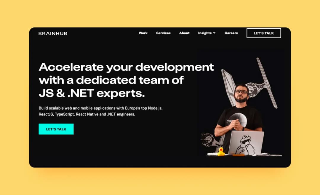 Brainhub website homepage: Accelerate your development with a dedicated team of JS and .NET experts