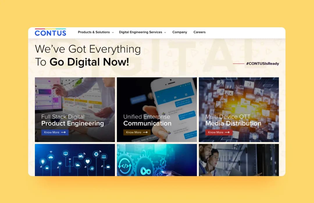 Contus website homepage with headline We've Got Everything To Go Digital Now