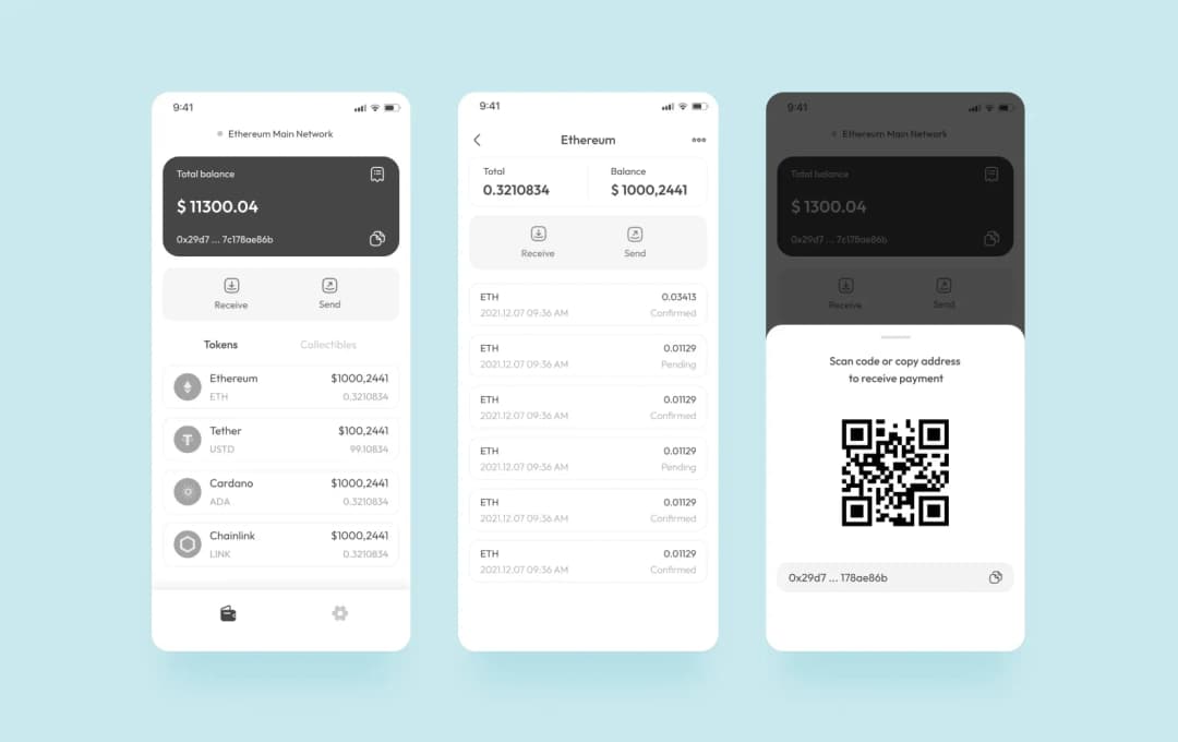 Wireframes of the Сrypto wallet mobile application