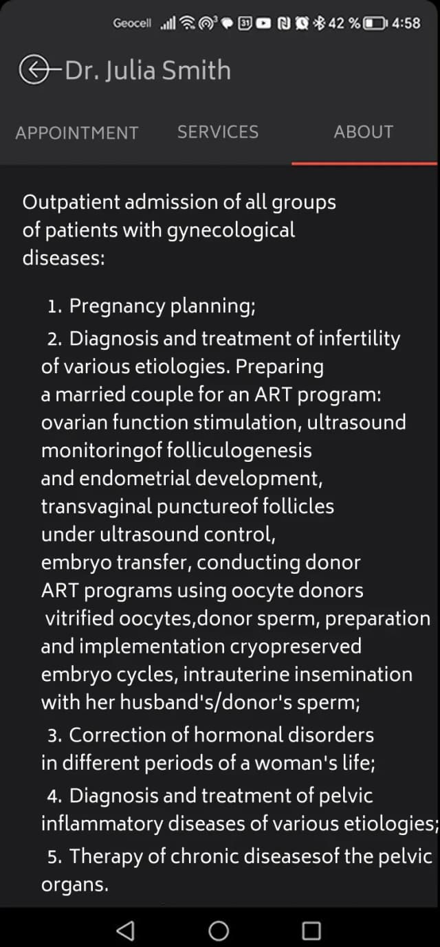 Outpatient admission information for gynecological diseases
