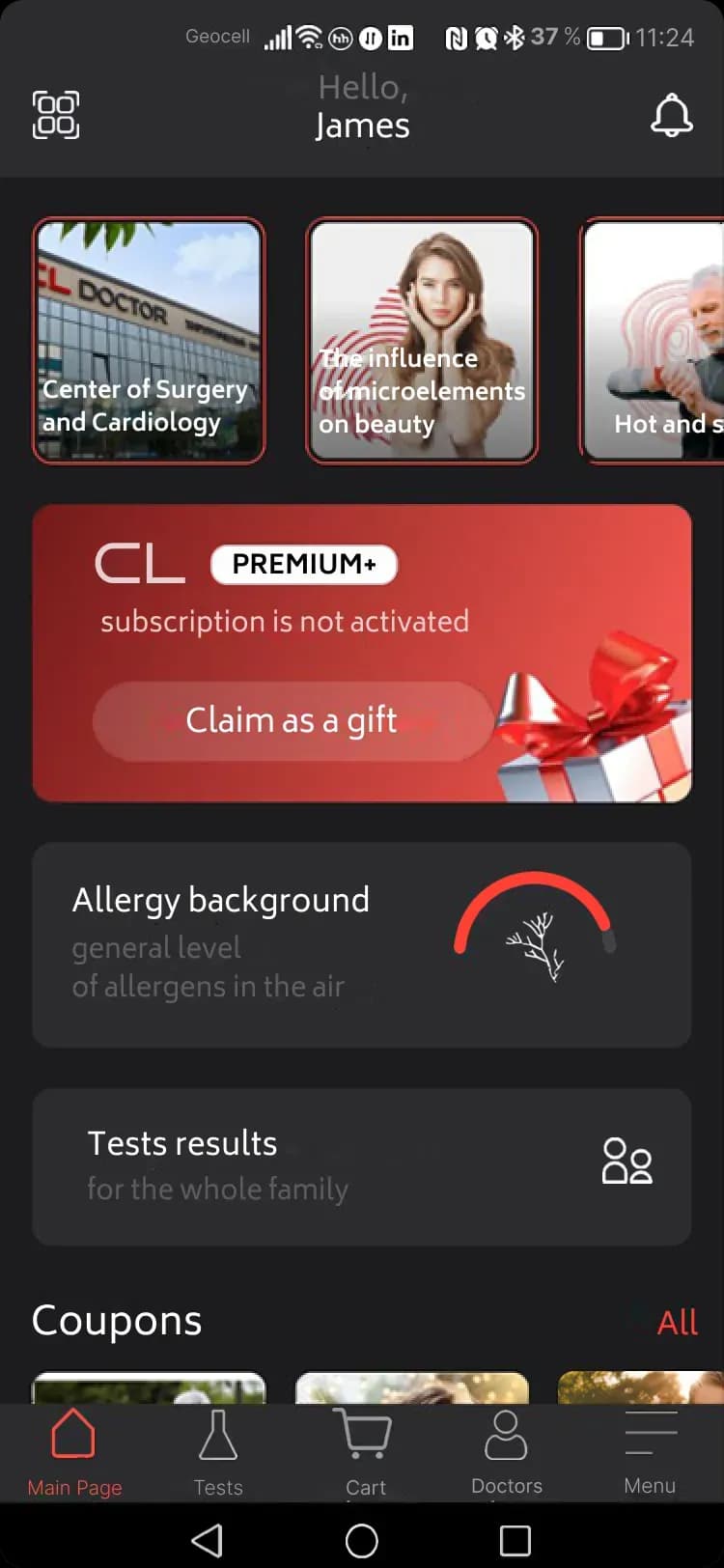Mobile app user interface with subscription alert