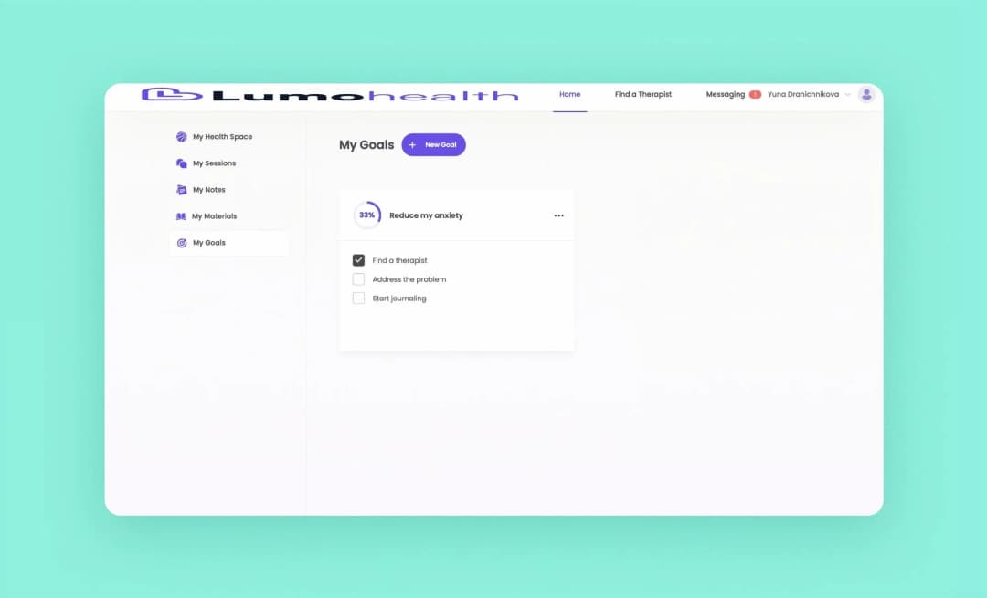 Экран «Мои цели» с целью «Уменьшить тревожность»