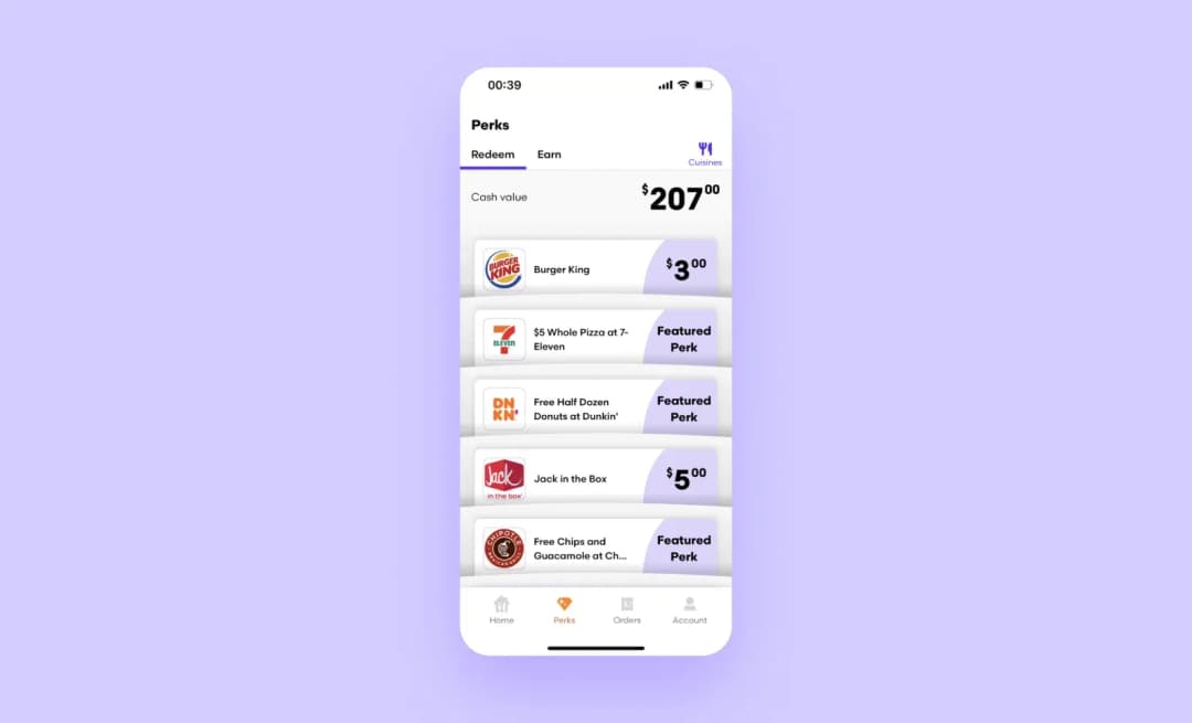 A reward program in GrubHub app