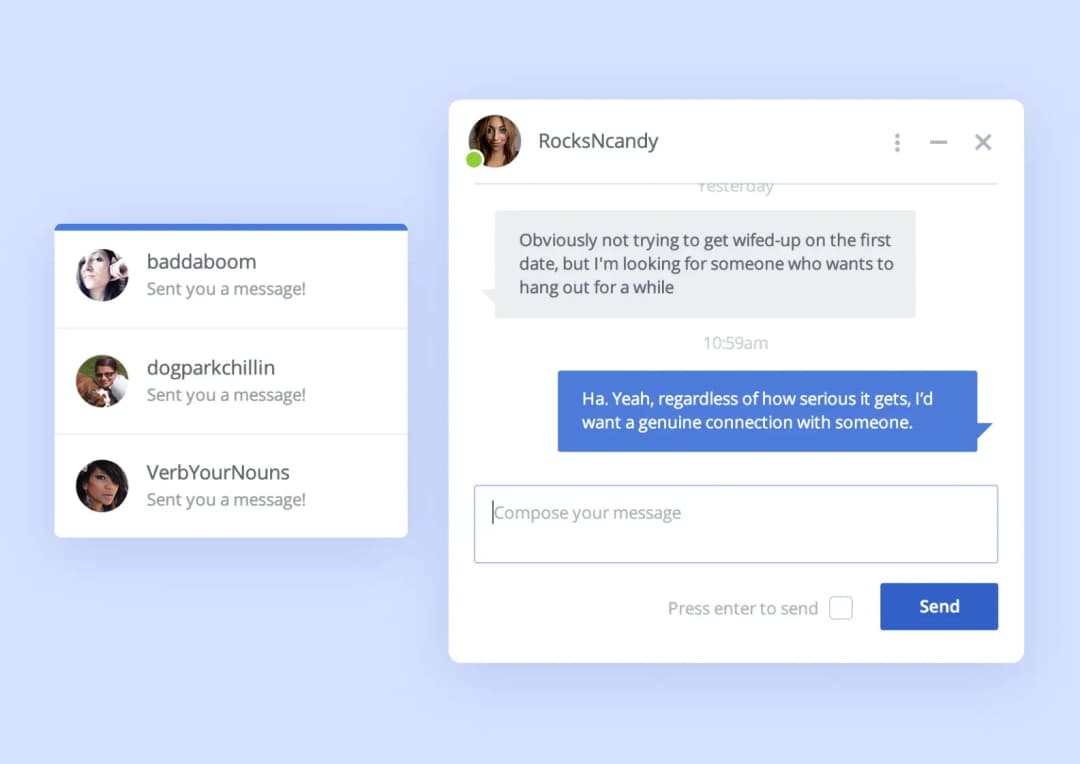Экран чата OkCupid