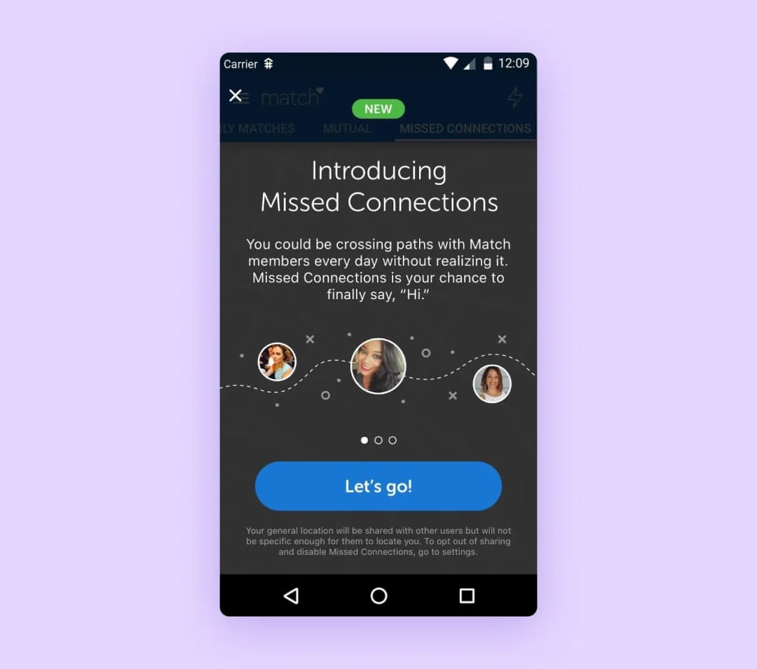 Screenshots of Match.com interface