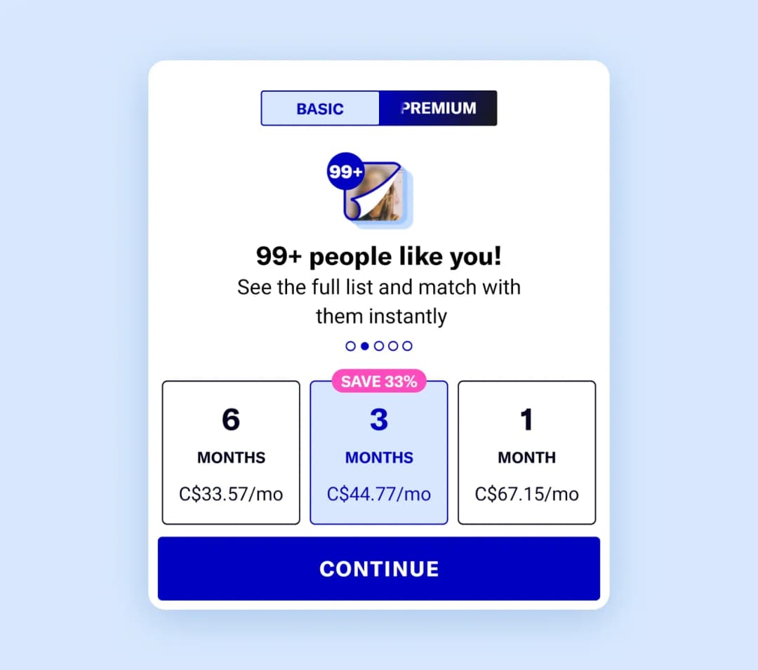 Скриншот со стоимостью подписки на OkCupid в 2023 году