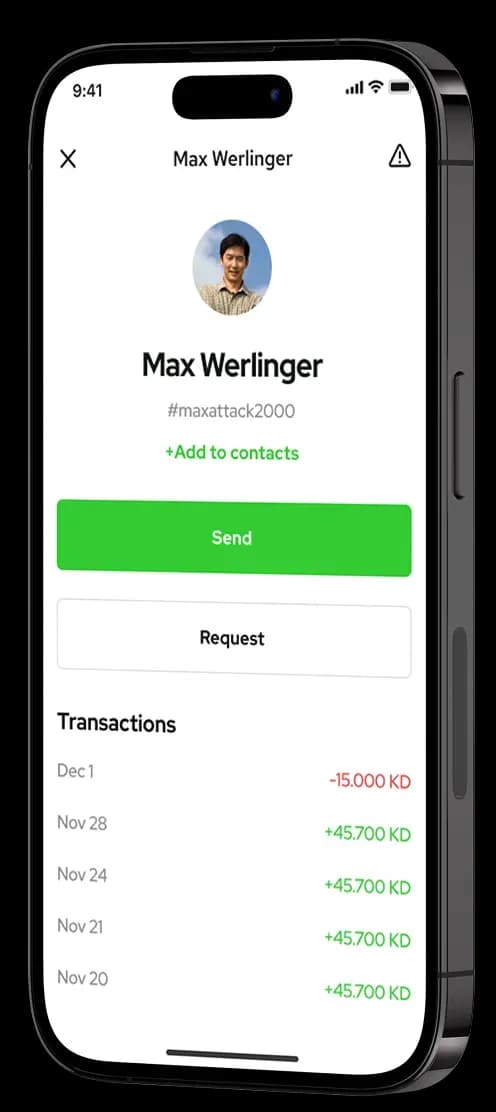 Mobile app user profile with transaction history