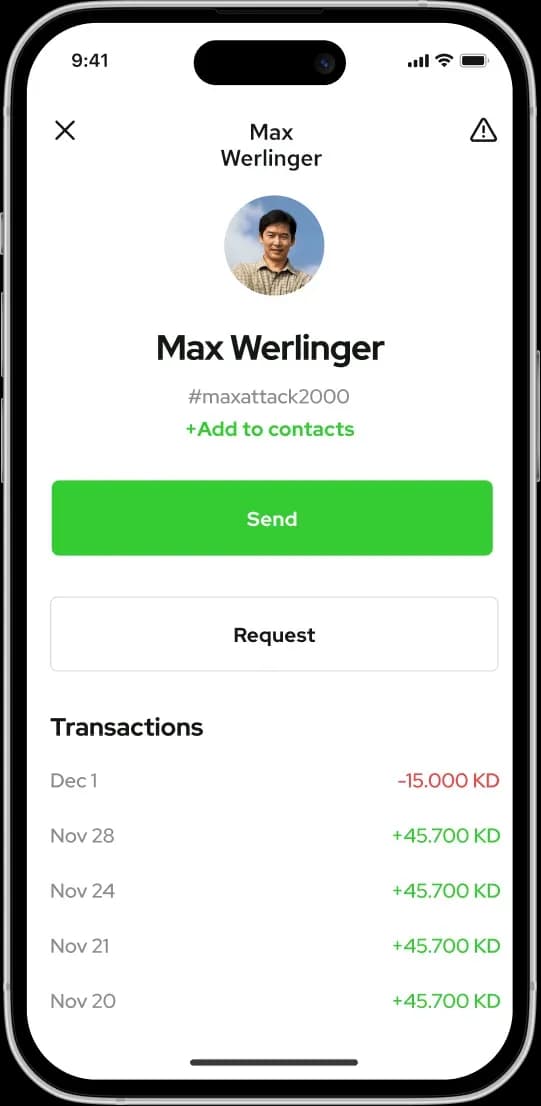 Payment app user profile screen