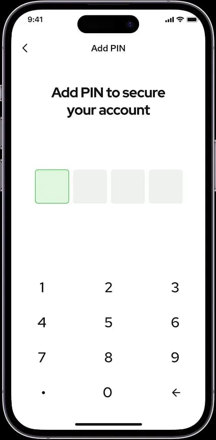 Mobile app PIN entry screen