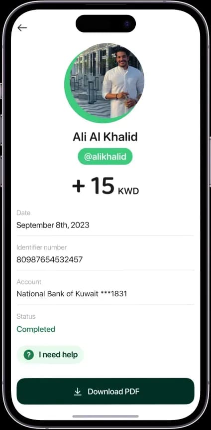 Mobile app user profile screen