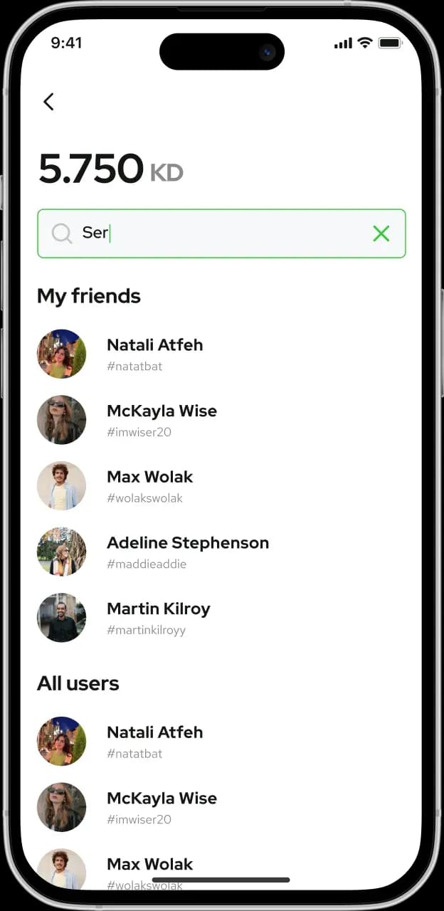 Mobile app friends list screen