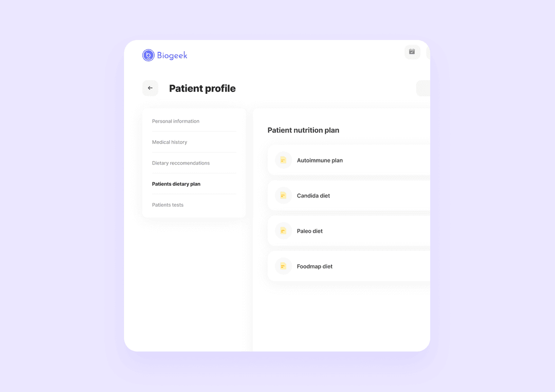 Health application interface showing nutrition diary