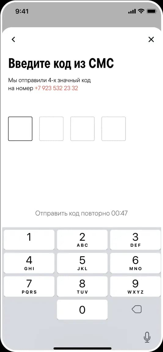 SMS verification code input screen