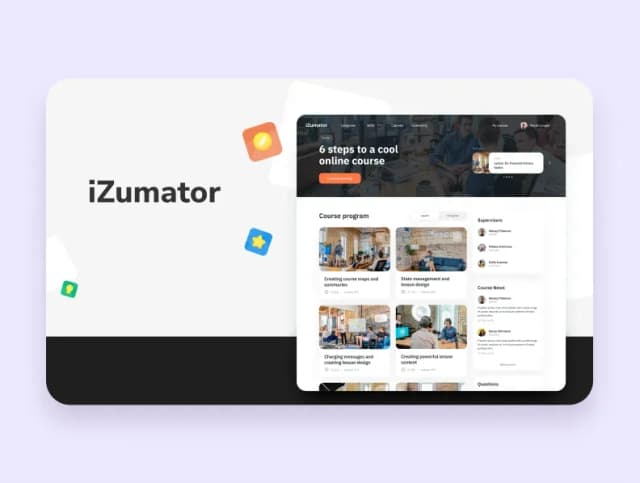 Portfolio slide: iZumator online course platform, six steps to a cool online course